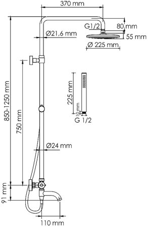 Душевая система WasserKRAFT A288.077.217.BM Thermo с термостатом Черная матовая 