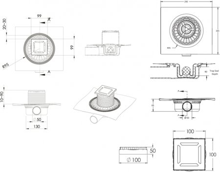 Душевой трап Berges Zentrum Antik 100x100 091364 с решеткой Хром 