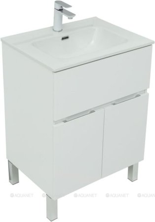 Тумба с раковиной Aquanet Алвита New 60 1 ящик, 2 дверцы, белый матовый 