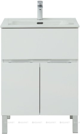 Тумба с раковиной Aquanet Алвита New 60 1 ящик, 2 дверцы, белый матовый 