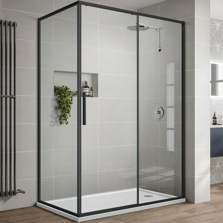 Душевой уголок Vincea Slim-U 120x90 VSR-2SU9012CLB профиль Черный матовый стекло прозрачное 