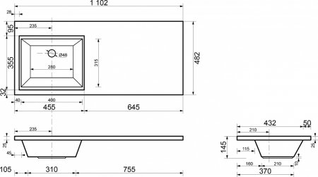 Тумба с раковиной Эстет Dallas Luxe 110 подвесная, 1 ящик, L 