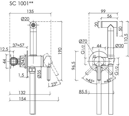 Гигиенический душ со смесителем Sancos Start SC1001MB Черный матовый 