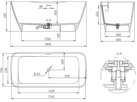 Ванна из искусственного камня Salini Agatha 180х80 100221MRF покраска по RAL полностью матовая 
