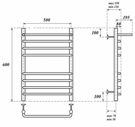 Электрический полотенцесушитель Point Нептун PN09156SPE П7 500x600 с полкой левый/правый Хром 