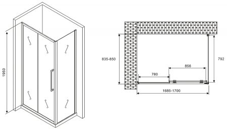 Душевой уголок Abber Schwarzer Diamant 170x85 AG30170H-S85 профиль Хром стекло прозрачное 