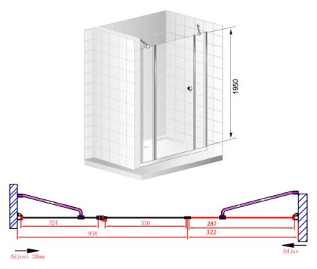 Душевая дверь в нишу Cezares Elena B13 30/60/40 P Cr L 