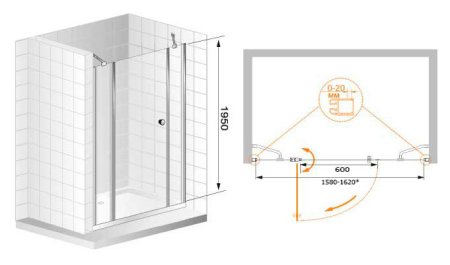 Душевая дверь в нишу Cezares Elena B13 30/60/40 P Cr L 