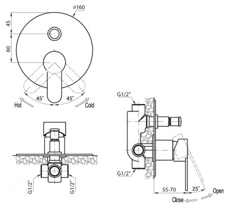 Смеситель Cezares Laconico VDI-01 для ванны с душем 