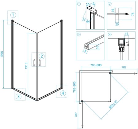 Душевой уголок RGW LE-30 800x800 