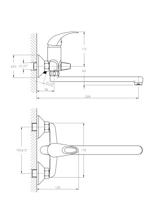 Смеситель для ванны длинный излив HAIBA HB2215-K 