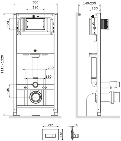 Инсталляция AM.PM Pro I012704.8051 для подвесного унитаза с клавишей смыва Хром 