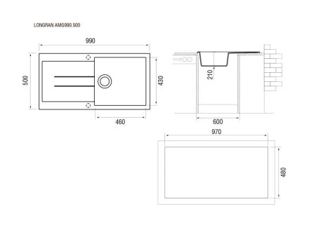 Мойка для кухни каменная Longran Amanda AMG 99х50 Альпина 