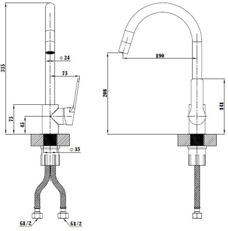 Смеситель для кухонной мойки ESKO SINGAPORE  black (SB 519) 