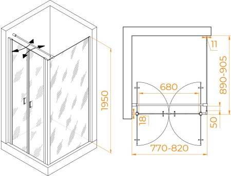 Душевой уголок RGW PA-144B (PA-104B+Z-050-2B+O-104B) 800x900 