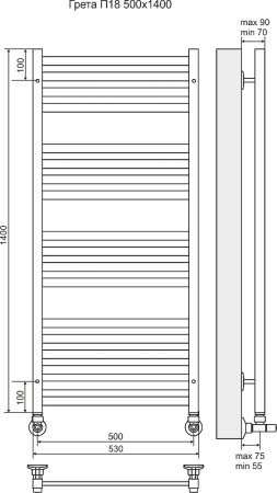 Водяной полотенцесушитель Terminus Грета П18 500x1400 4620768884696 Хром 