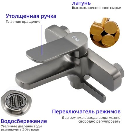 Смеситель для ванны Frap H62-9 F3262-9 Оружейная сталь 