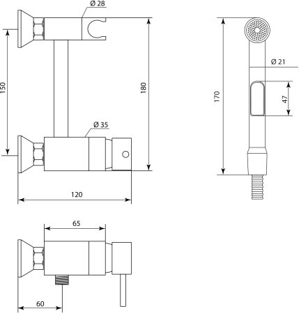 Гигиенический душ Славен для биде настенный, одноручный (СЛ-ОД-Д54 ) 