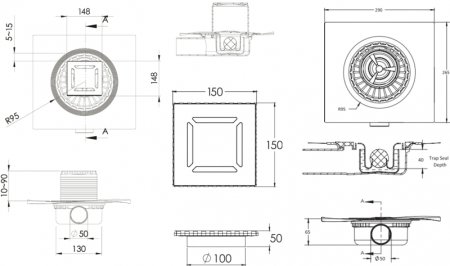 Душевой трап Berges Zentrum Antik 150x150 091365 с решеткой Хром 