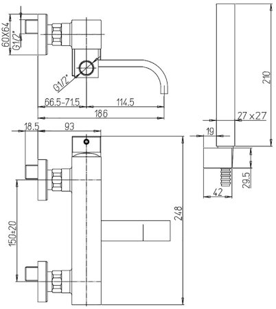 Смеситель для ванны Paini Dax-R 84PZ100R Черный матовый 