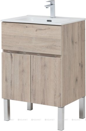 Тумба с раковиной Aquanet Алвита New 60 1 ящик, 2 дверцы, дуб веллингтон белый 
