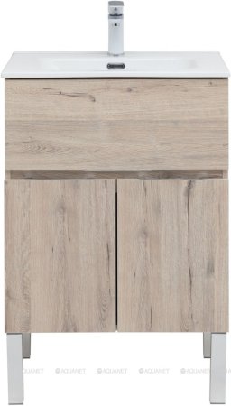 Тумба с раковиной Aquanet Алвита New 60 1 ящик, 2 дверцы, дуб веллингтон белый 