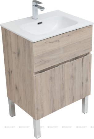 Тумба с раковиной Aquanet Алвита New 60 1 ящик, 2 дверцы, дуб веллингтон белый 
