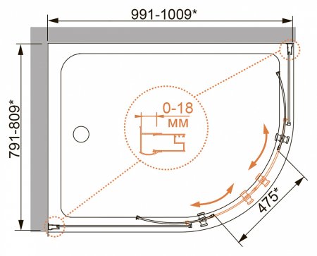 Душевой уголок Cezares Pratico RH2 100x80 C Cr 
