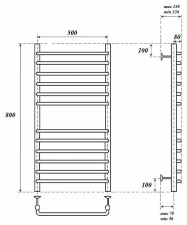 Электрический полотенцесушитель Point Нептун Премиум PN09158SE П12 500x800 левый/правый Хром 