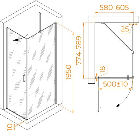Душевой уголок RGW LE-034 (LE-003 + Z-14) 600x800 