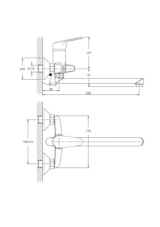 Смеситель для ванны длинный излив HAIBA HB2216-K 