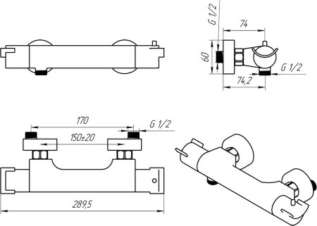 Смеситель для душа Paini Morgana 73OP511TH с термостатом Золото 