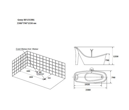 Акриловая ванна Gemy RF1253BG 