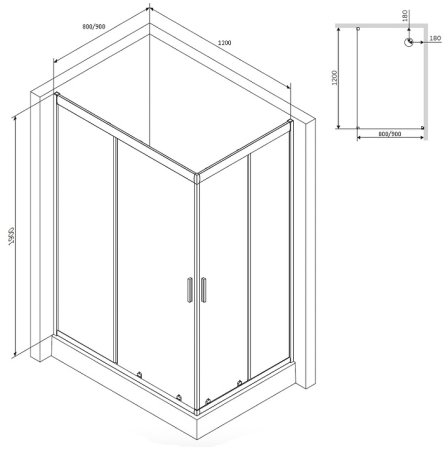 Душевой уголок AM.PM Gem 120x90 W90G-404-120290-MT профиль Хром матовый стекло прозрачное 