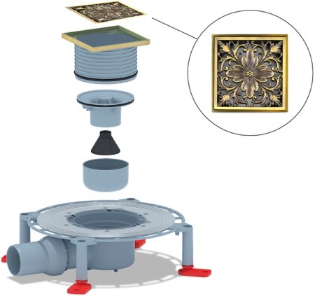 Душевой трап Bronze de Luxe Цветок 21975-5602 с решеткой Бронза 