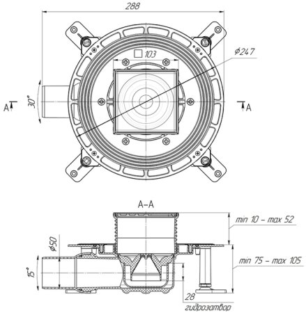 Душевой трап Bronze de Luxe Цветок 21975-5602 с решеткой Бронза 