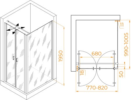 Душевой уголок RGW PA-144B (PA-104B+Z-050-2B+O-104B) 800x1000 