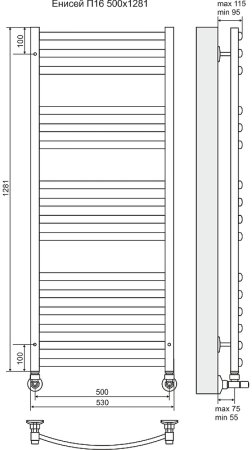 Водяной полотенцесушитель Terminus Енисей П16 500x1281 4620768886690 Хром 