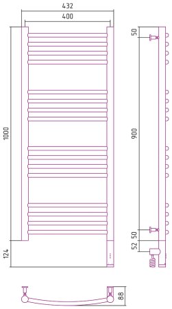 Полотенцесушитель электрический Сунержа Богема 3.0 100х40 R выгнутая 