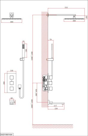 Душевая система D&K встраиваемая термостатическая с изливом Bayern.Liszt (DA2515601A04) 