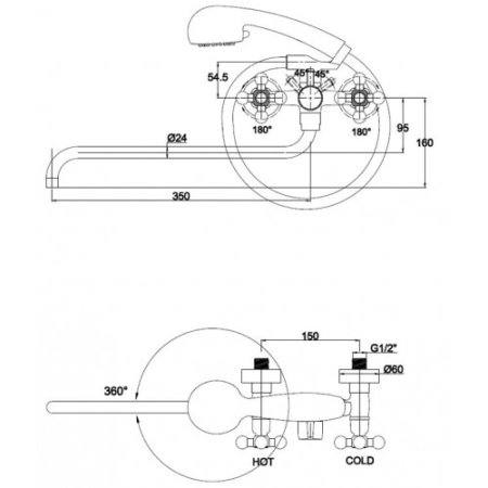 Смеситель для ванны Kaiser Carlson Lux 11155 универсальный Хром 