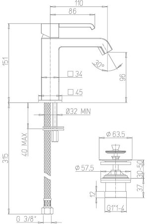 Смеситель для раковины Paini Q 19CR211ESR Хром 