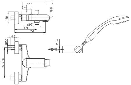 Смеситель для ванны Paini Ghibli 44CR105E Хром 