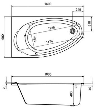 Акриловая ванна Roca Corfu 160x90 L 248573000 без гидромассажа 