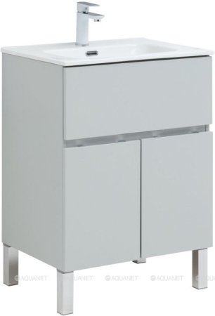 Тумба с раковиной Aquanet Алвита New 60 1 ящик, 2 дверцы, серый 