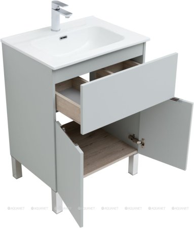 Тумба с раковиной Aquanet Алвита New 60 1 ящик, 2 дверцы, серый 