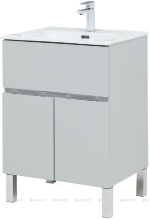 Тумба с раковиной Aquanet Алвита New 60 1 ящик, 2 дверцы, серый 