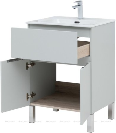 Тумба с раковиной Aquanet Алвита New 60 1 ящик, 2 дверцы, серый 