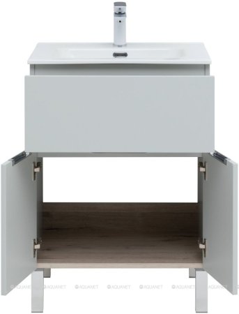 Тумба с раковиной Aquanet Алвита New 60 1 ящик, 2 дверцы, серый 