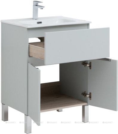 Тумба с раковиной Aquanet Алвита New 60 1 ящик, 2 дверцы, серый 